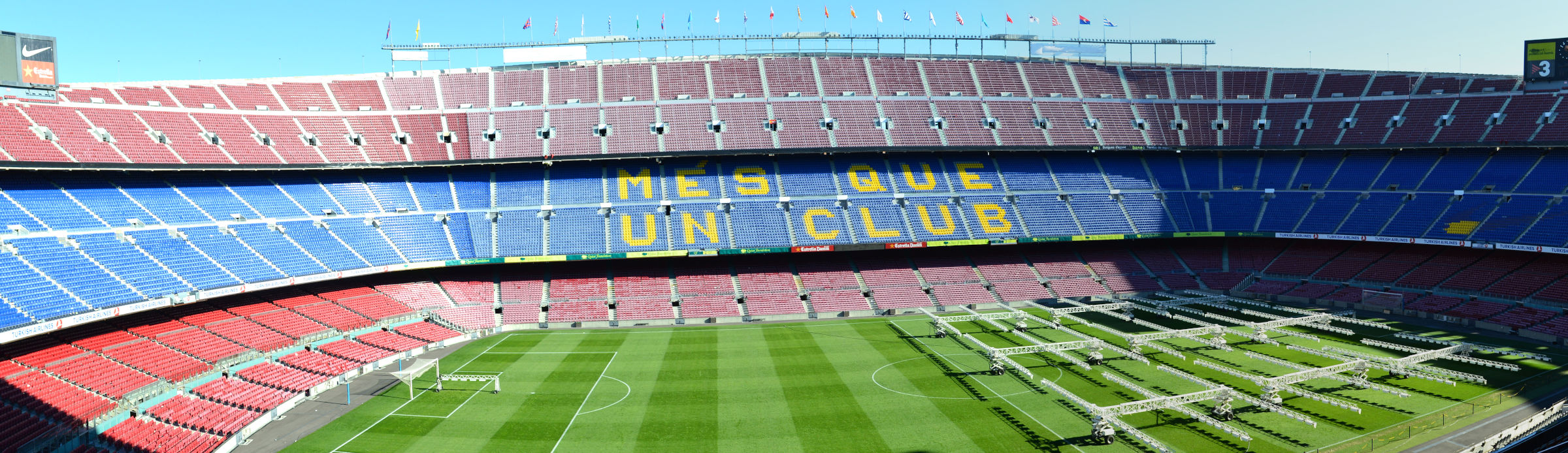 Mowing 'stripes' on the pitch at Camp Nou in Barcelona