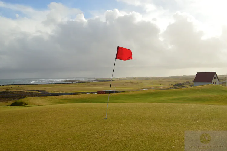 The 18th at Grindavik GC is a new green and is now all fine fescue (*Festuca rubra*); no *Poa annua* has invaded. The links section of the course is in the background, near the sea at one of Iceland's most popular surfing spots. 