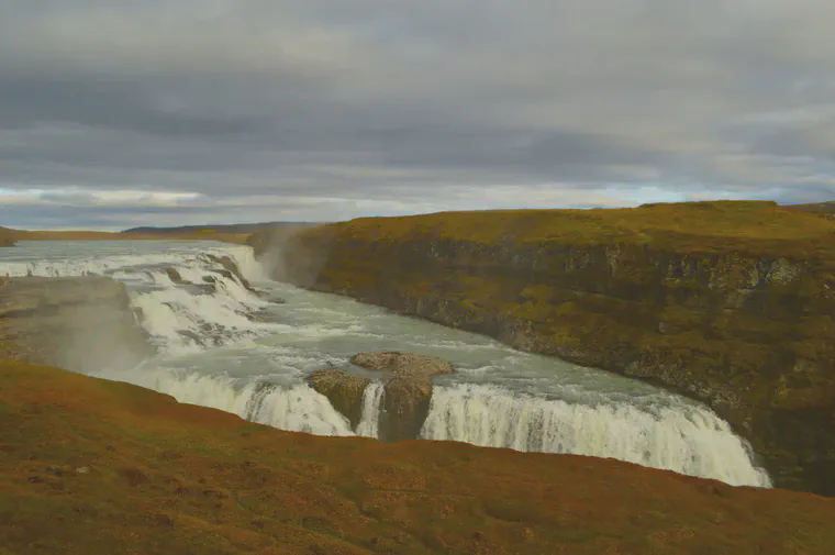 Lots of fine fescue and other grasses growing at majestic Gullfoss.