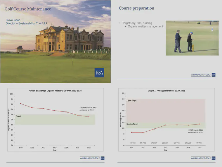 Four slides from Steve Isaac's presentation on Sustainable Golf Course Maintenance.