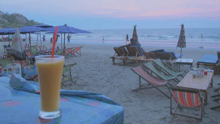 A mango shake at sunset in Hua Hin