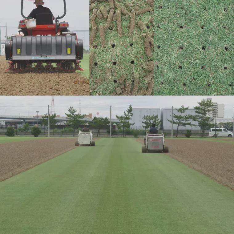 Nobuo Suzuki spoke about football and rugby pitch preparation and assessment in Japan, and showed these photos of the core aerification and cleanup of 'Tifway' surfaces in Osaka. Photos from Nobuo Suzuki.