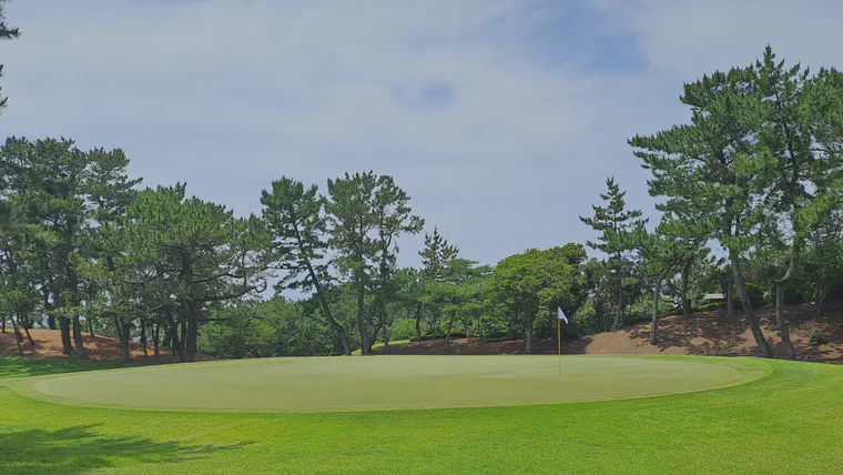 The 4th green at Keya GC at 12:54 p.m. on June 9. This green is in full sun at midday but is in partial shade in mornings and afternoons because of the pine trees to the left, at back, and to the right of the green site.