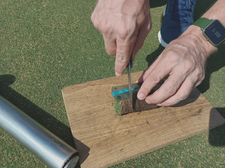 The top 2 cm (0.8 inches) of this soil core will be dried, weighed, burned, and re-weighed. The mass loss on ignition is considered to be the total organic material of the sample.