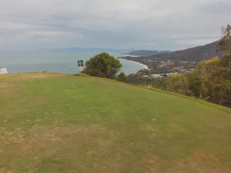 Looking down at Hat Lamai from the 8th tee at Royal Samui.