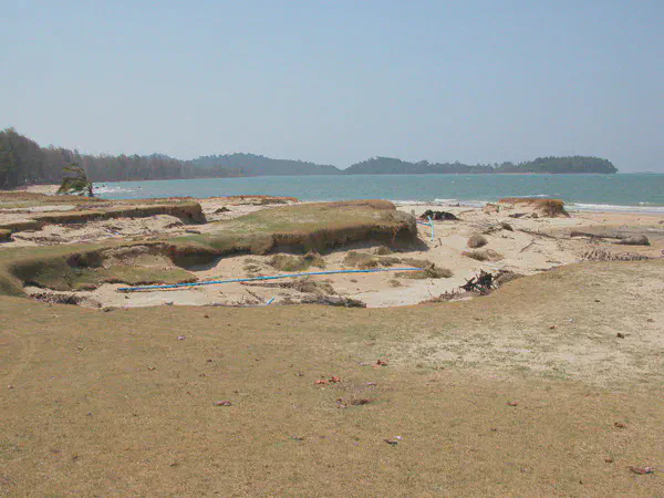 Damage to the former 1st green after the 2004 Indian Ocean Tsunami---photo by Gary Chatfield