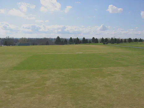 The greener color of the rectangle in the center of the image is due to spoon feeding with N the previous year (L-93 creeping bentgrass, 8 April 2005, Ithaca, NY).