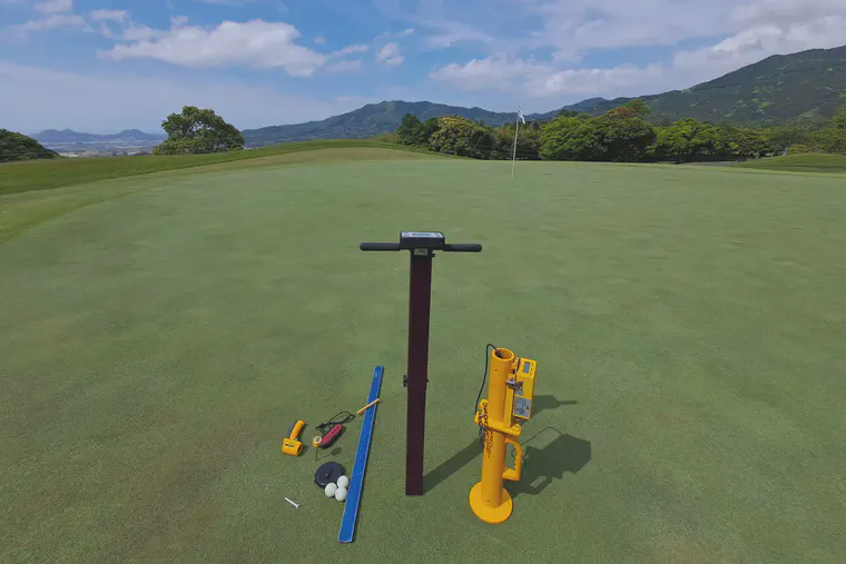 My measuring tools on the tenth green at Fukuoka Raizan Golf Club.