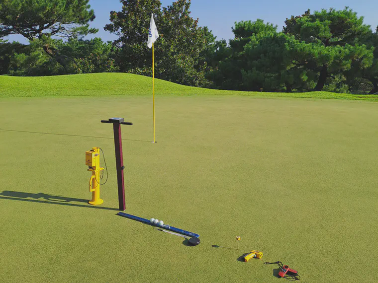 Some of the measuring tools I will use during the tournament to measure green speed, quality of ball roll, surface hardness, and growing environment.